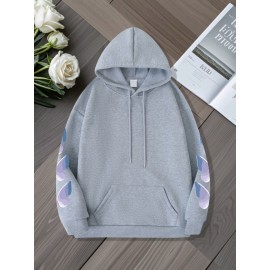 Women'S Butterfly Printed Hoodie, Casual Pullover with Slight Stretch, All Seasons, Polyester, 250g/m² Knit Fabric, Hooded Collar, Large Size