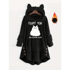Plus Size, Plus Size Women's Autumn Winter -Lined Thickened Hooded Hand- Sweatshirt