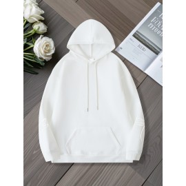 Plus Size, Women's Oversized White Dragonfly Print Hooded Sweatshirt - Long Sleeve Casual Pullover with Drawstring Hood & Kangaroo Pocket, Plus Size All-Season Comfort, Elegant White Sweater for Casual Attire, Machine Washable, Relaxed Fit with Stylish Dragonfly Back Print, Soft Fabric for Layering, Chic and Versatile Women's Fashion