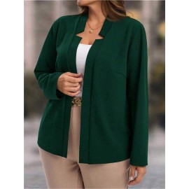 Plus Size, Women's Plus Size Elegant Suit Jacket - Solid Color Professional Blazer, All-Season Casual & Office Wear, Regular Fit for Weddings, Business Meetings, Everyday (Hand Wash/Dry Clean Care) - Versatile Year-Round Outerwear