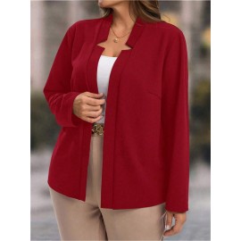 Plus Size, Women's Plus Size Elegant Suit Jacket - Solid Color Professional Blazer, All-Season Casual & Office Wear, Regular Fit for Weddings, Business Meetings, Everyday (Hand Wash/Dry Clean Care) - Versatile Year-Round Outerwear