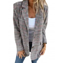 Plus Size - Women'S Retro Houndstooth Lapel Blazer Coat - Classic Notched Lapel Structured Tailored Winter Coat, Elegant Casual to Formal Outerwear for Fall/Winter, Timeless Houndstooth Pattern in / - Versatile Everyday & Special Occasion Jacket