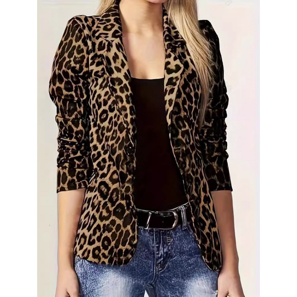 Plus Size - Women'S Leopard Print Blazer Jacket - Lightweight Tailored Fit Professional & Casual Coat, Structured Lapels & Smooth Texture, Spring/Autumn Commuting Suit Coat for Work, Semi-Formal Events & Casual Attire, Versatile Outerwear (No-Stretc