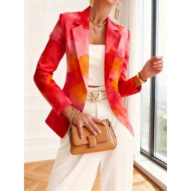 Plus Size, Plus Size Winter Winter Dyed Suit Jacket - Elegant Lapel Collar Button-Front Blazer, Machine Washable Solid Color Professional Attire for Office, Commuting & Semi-Formal Events (Warm Fall/Winter Jacket)