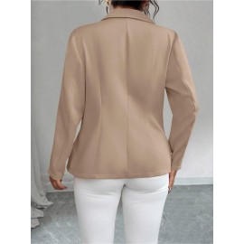 Plus Size - Plus-size Women'S Solid Color Double-Breasted Fitted Waist Long-Sleeved Suit Jacket | Elegant Style with Lapel Collar and Button Details, Perfect for All Seasons