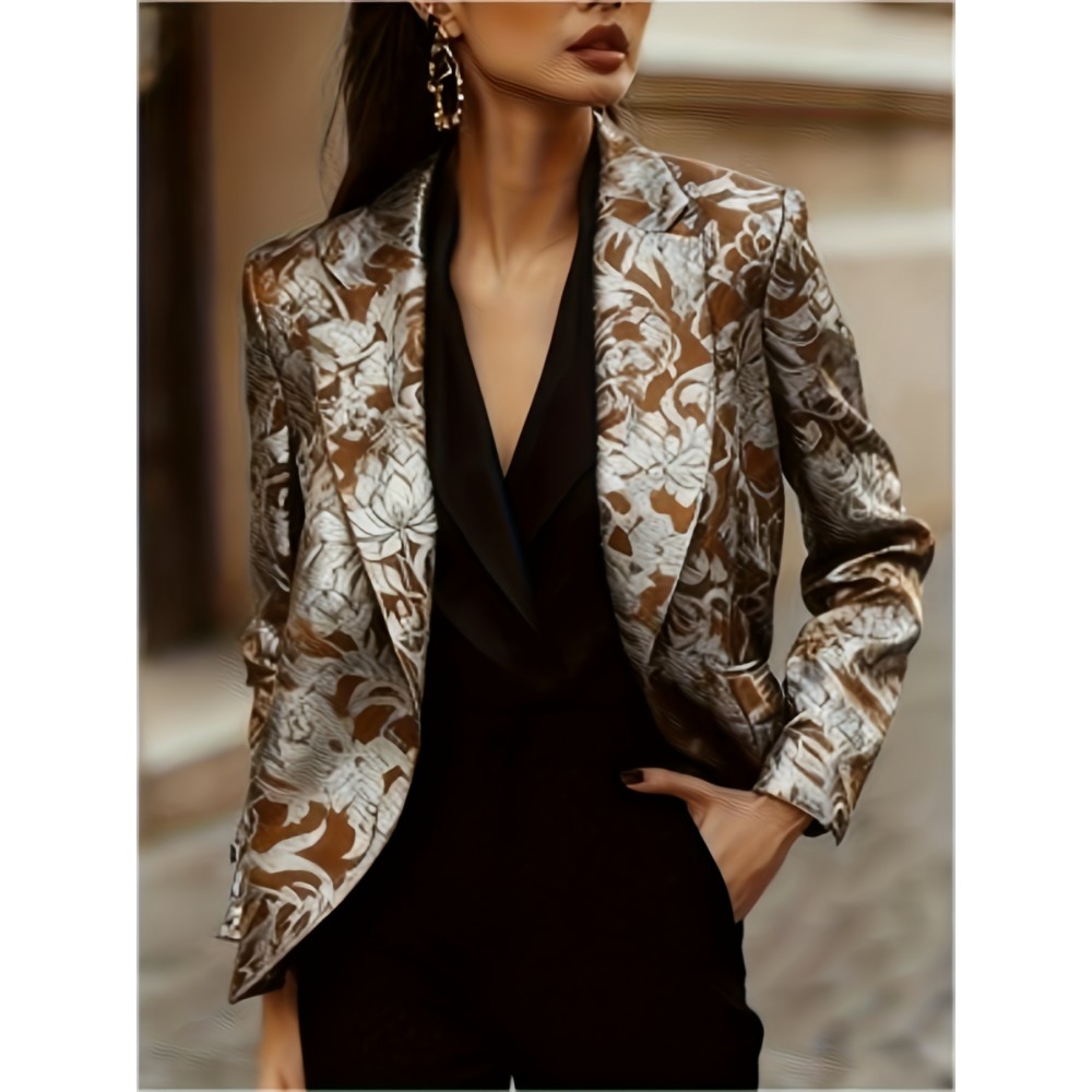 Plus Size, Plus Size Elegant Winter Suit Jacket - /Notch Collar Button-Front Blazer, Machine Washable Solid Color Professional Attire for Office, Commuting & Cold Weather (Regular Fit)