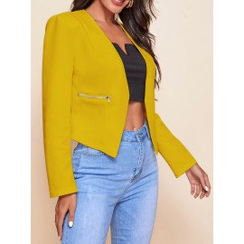 Plus Size - Women'S Plus Size Blazer Jacket - Chic Office to Party Outerwear with Zipper Pocket, Structured Fit Winter Coat for Women, Fall/Winter Fashion Jacket in Neutral Colors (Black/Beige/Brown/Gray/Blue/More) - Everyday & Formal Events, Casual Layering Piece, Sleek Fabric Design, Fall Outerwear, Stylish Coat, Durable Material, Professional Women