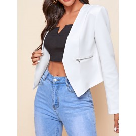 Plus Size - Women'S Plus Size Blazer Jacket - Chic Office to Party Outerwear with Zipper Pocket, Structured Fit Winter Coat for Women, Fall/Winter Fashion Jacket in Neutral Colors (Black/Beige/Brown/Gray/Blue/More) - Everyday & Formal Events, Casual Layering Piece, Sleek Fabric Design, Fall Outerwear, Stylish Coat, Durable Material, Professional Women