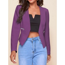 Plus Size - Women'S Plus Size Blazer Jacket - Chic Office to Party Outerwear with Zipper Pocket, Structured Fit Winter Coat for Women, Fall/Winter Fashion Jacket in Neutral Colors (Black/Beige/Brown/Gray/Blue/More) - Everyday & Formal Events, Casual Layering Piece, Sleek Fabric Design, Fall Outerwear, Stylish Coat, Durable Material, Professional Women