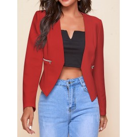 Plus Size - Women'S Plus Size Blazer Jacket - Chic Office to Party Outerwear with Zipper Pocket, Structured Fit Winter Coat for Women, Fall/Winter Fashion Jacket in Neutral Colors (Black/Beige/Brown/Gray/Blue/More) - Everyday & Formal Events, Casual Layering Piece, Sleek Fabric Design, Fall Outerwear, Stylish Coat, Durable Material, Professional Women