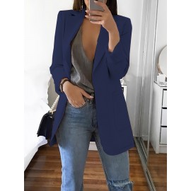 Plus Size Solid Elegant Lapel Long Sleeve Open Front Blazer for Office & Work, Women's Clothing