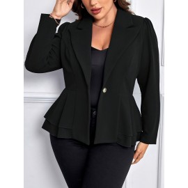 Plus Size Solid Color Single Breasted Lapel Elegant Long Sleeve Flare Hem Blazer For Work & Office