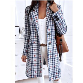 Plus-Size Women's Oversized Collar Button- Coat Jacket - Golden-Toned Houndstooth & Striped Print (Black/Golden), Winter Warmth with Chest Pocket, Machine Washable Casual & Professional Outerwear for, Parties, Everyday