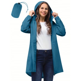 [33,000ft Windbreaker] Lightweight Women's 33,000ft Windbreaker Long Coats | Packable Jacket with Hood Trench Coats for Golf Hiking Travel | Plus Size