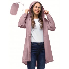 [33,000ft Windbreaker] Lightweight Women's 33,000ft Windbreaker Long Coats | Packable Jacket with Hood Trench Coats for Golf Hiking Travel | Plus Size