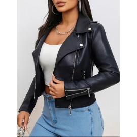 [Plus Size Bomber Jacket] Black Plus Size Women's Casual Jacket | Long Sleeve, Non-Stretch Fabric, Texture, Spring/Fall Outerwear, Zipper Bomber with Flap Pockets