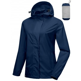 Women's Lightweight Waterproof Rain Jacket, Packable Rain Shell with Hood