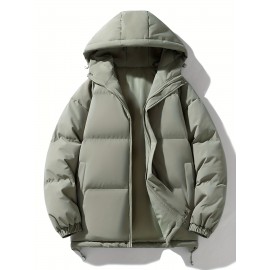 Women's Hooded Outdoor Jacket, Solid Color Plus Size Winter Coat, Fashionable Elegant Loose Fit Long Sleeve Warm Puffer For Fall/Winter