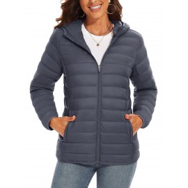 Plus Size Women's Puffer Jacket - Ultra-Lightweight, Warm, and Comfortable Hooded Coat with Full Zip and Waterproof Windproof Design for Hiking, Camping, Mountaineering, and Winter Outdoor Activities - Fashionable Padded Jacket for Curvy Figures
