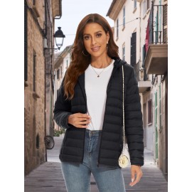 Plus Size Women's Puffer Jacket - Ultra-Lightweight, Warm, and Comfortable Hooded Coat with Full Zip and Waterproof Windproof Design for Hiking, Camping, Mountaineering, and Winter Outdoor Activities - Fashionable Padded Jacket for Curvy Figures