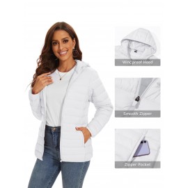 Plus Size Women's Puffer Jacket - Ultra-Lightweight, Warm, and Comfortable Hooded Coat with Full Zip and Waterproof Windproof Design for Hiking, Camping, Mountaineering, and Winter Outdoor Activities - Fashionable Padded Jacket for Curvy Figures