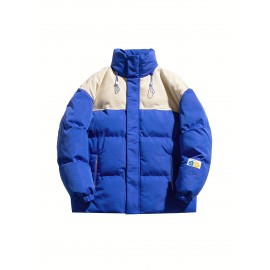Plus Size Casual Color Block Softshell Jacket, Polyester Fabric, Non-Stretch, Long Sleeve, Regular Fit, with Stand Collar, for Fall/Winter - Woven Polyester Lined Coat 063YD