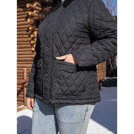 Women's Plus Size Casual Jacket - Warm, Solid Color with Pockets, Non-Stretch Polyester for Fall/Winter