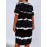 Women's Tunic Dress, Short Sleeve, Knee-Length,, Casual Summer Vacation Style, Loose Fit, Fabric, Patterned Trapeze Hem, No Belt, Pullovers Placket-