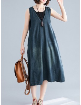 Casual V-neck Sleeveless Denim Overall Dress