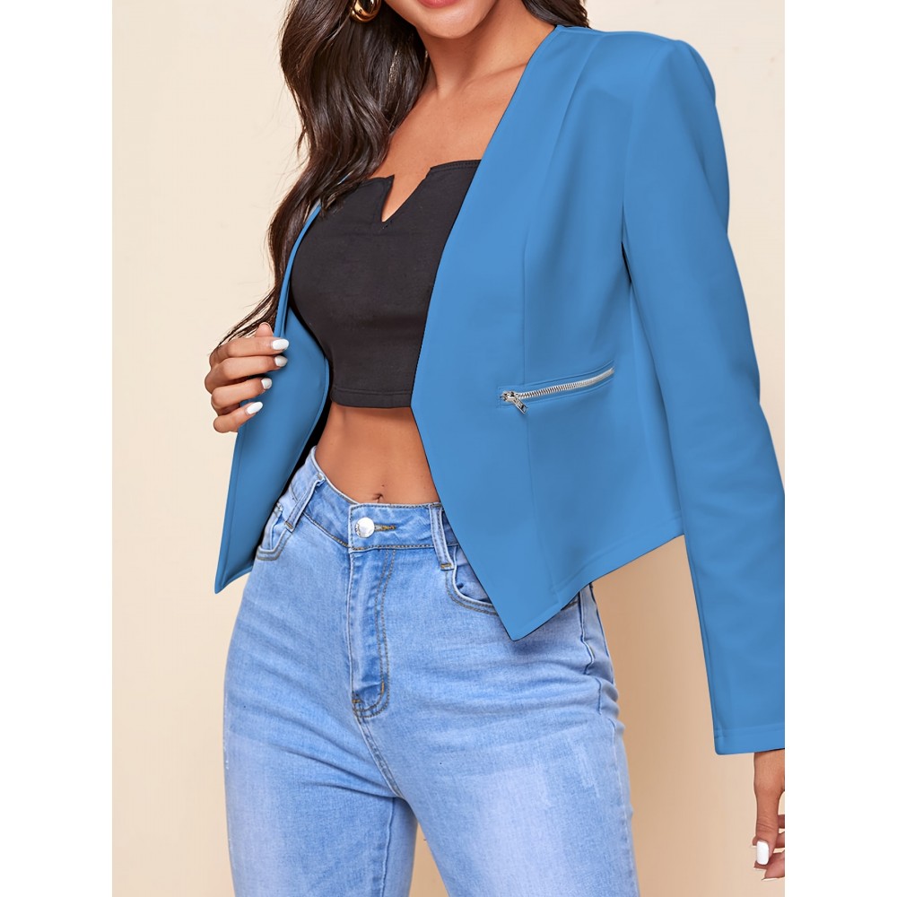Plus Size - Women'S Plus Size Blazer Jacket - Chic Office to Party Outerwear with Zipper Pocket, Structured Fit Winter Coat for Women, Fall/Winter Fashion Jacket in Neutral Colors (Black/Beige/Brown/Gray/Blue/More) - Everyday & Formal Events, Casual Layering Piece, Sleek Fabric Design, Fall Outerwear, Stylish Coat, Durable Material, Professional Women
