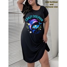 Plus Size Women'S Tops 100% Breathable Crazy Dolphin Lady Graphic Print Dress for Beach And Daily Wear Plus Size Women'S Summer Outfits with Dolphin Design Womens Tops for Vacation And Casual Outings