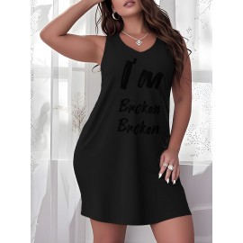 Plus Size Women's Oversized H-Line Dress - Short Sleeve A-Line Knee-Length Black & White Print Dress with 